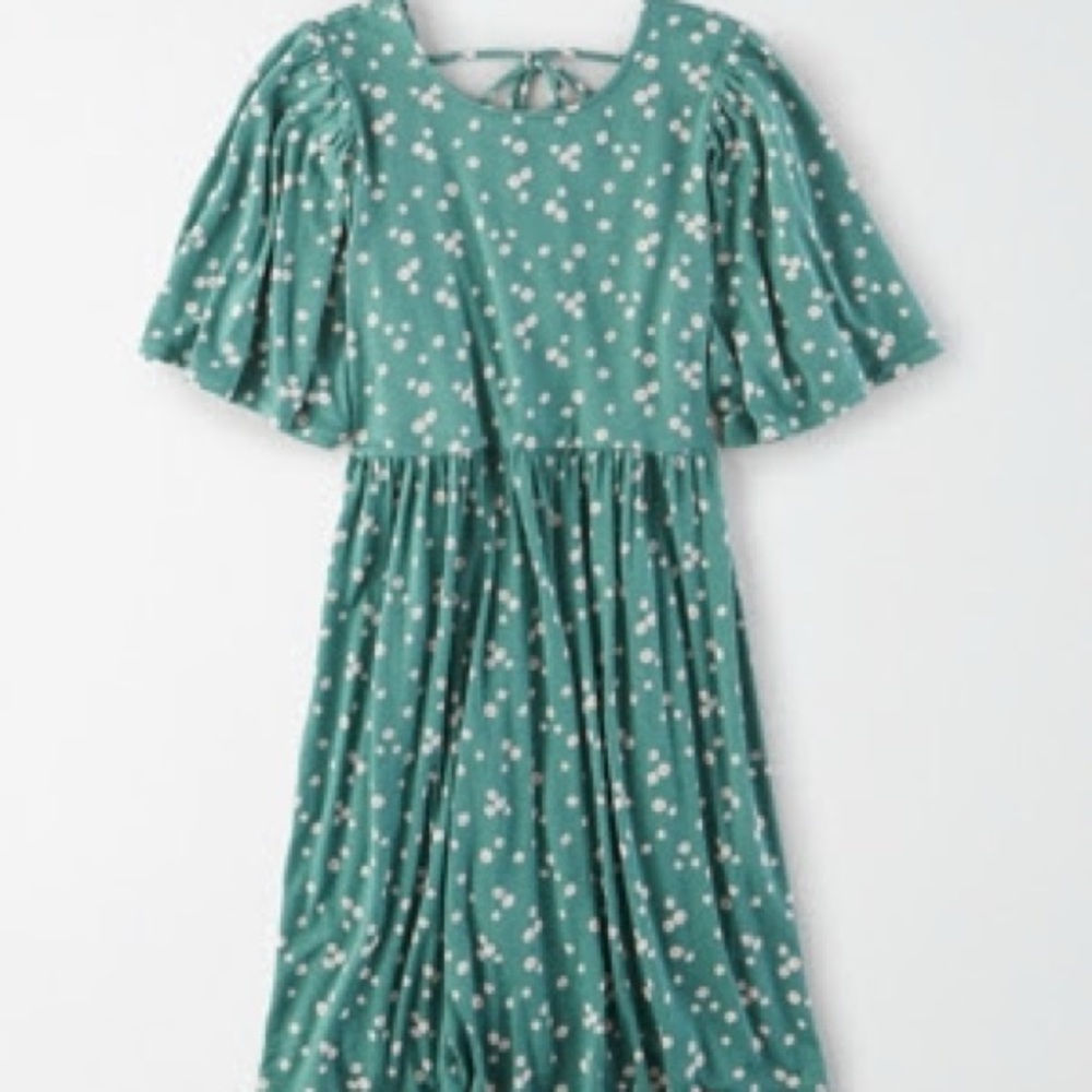 American Eagle Outfitters Green Mini Sundress with Scoop Neck & Open Back